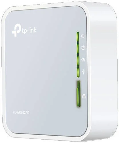 روتر مسافرتی بی‌سیم TP-Link AC750، اتصال دو بانده، فرکانس 2.4 گیگاهرتز و 5 گیگاهرتز، سرعت وای‌فای تا 433 مگابیت بر ثانیه، 2 عدد آنتن ثابت، 1 عدد پورت WAN/LAN 10/100 مگابیت بر ثانیه، سفید | TL-WR902AC