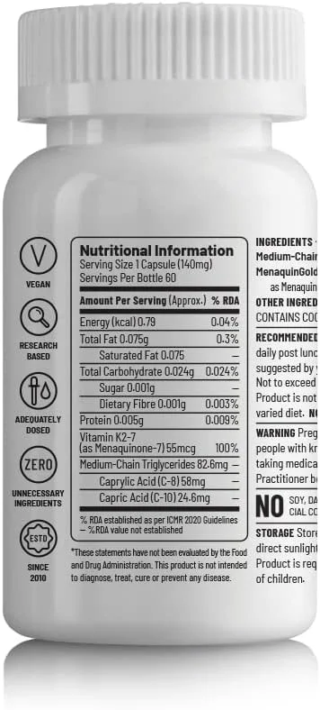 یونیود بیسیکس K2-7 | K2-7 گیاهی به عنوان مناکینون-7 (MenaquinGold) | سلامت استخوان، شریان و عضلات اسکلتی | 60 کپسول گیاهی
