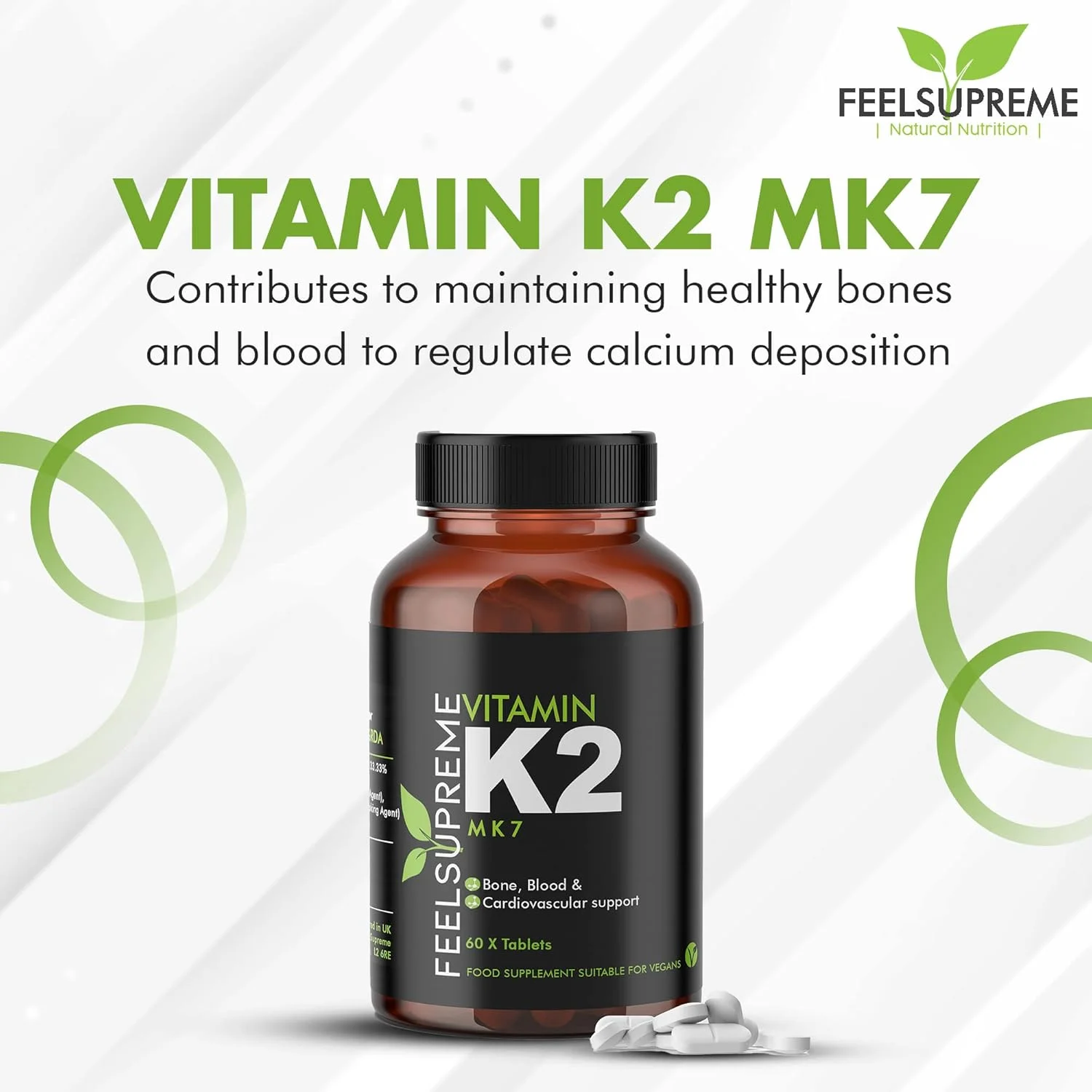 ویتامین K2 (MK7) - 100 میکروگرم 60 قرص. مقدار مصرف توصیه شده: 1 قرص در روز. ویتامین K پروتئین هایی را فعال می کند که در لخته شدن خون، متابولیسم کلسیم و سلامت قلب نقش دارند. یکی از مهمترین عملکردهای آن تنظیم رسوب کلسیم است. به عبارت دیگر، کلسیفیکاسیون استخوان ها را تقویت می کند و از کلسیفیکاسیون عروق خونی و کلیه ها جلوگیری می کند. برخی از دانشمندان پیشنهاد کرده اند که نقش های ویتامین K1 و K2 کاملاً متفاوت است و بسیاری احساس می کنند که باید به عنوان مواد مغذی جداگانه طبقه بندی شوند. این ایده توسط یک مطالعه حیوانی پشتیبانی می شود که نشان می دهد ویتامین K2 کلسیفیکاسیون عروق خونی را کاهش می دهد در حالی که ویتامین K1 این کار را نمی کند. مطالعات کنترل شده در افراد همچنین نشان می دهد که مکمل های ویتامین K2 به طور کلی سلامت استخوان و قلب را بهبود می بخشند، در حالی که ویتامین K1 فواید قابل توجهی ندارد. مواد تشکیل دهنده: ویتامین K2 MK7 Menaq7 (MK7)، میکرو کریستالین سلولز (عامل حجیم کننده)، دی کلسیم فسفات (عامل حجیم کننده)، دی اکسید سیلیکون (عامل ضد کیک)، منیزیم استئارات (عامل ضد کیک). ویتامین K2 (MK7) - 100 میکروگرم 60 قرص. مقدار مصرف توصیه شده: 1 قرص در روز. ویتامین K پروتئین هایی را فعال می کند که در لخته شدن خون، متابولیسم کلسیم و سلامت قلب نقش دارند. یکی از مهمترین عملکردهای آن تنظیم رسوب کلسیم است. به عبارت دیگر، کلسیفیکاسیون استخوان ها را تقویت می کند و از کلسیفیکاسیون عروق خونی و کلیه ها جلوگیری می کند. برخی از دانشمندان پیشنهاد کرده اند که نقش های ویتامین K1 و K2 کاملاً متفاوت است و بسیاری احساس می کنند که باید به عنوان مواد مغذی جداگانه طبقه بندی شوند. این ایده توسط یک مطالعه حیوانی پشتیبانی می شود که نشان می دهد ویتامین K2 کلسیفیکاسیون عروق خونی را کاهش می دهد در حالی که ویتامین K1 این کار را نمی کند. مطالعات کنترل شده در افراد همچنین نشان می دهد که مکمل های ویتامین K2 به طور کلی سلامت استخوان و قلب را بهبود می بخشند، در حالی که ویتامین K1 فواید قابل توجهی ندارد. مواد تشکیل دهنده: ویتامین K2 MK7 Menaq7 (MK7)، میکرو کریستالین سلولز (عامل حجیم کننده)، دی کلسیم فسفات (عامل حجیم کننده)، دی اکسید سیلیکون (عامل ضد کیک)، منیزیم استئارات (عامل ضد کیک).