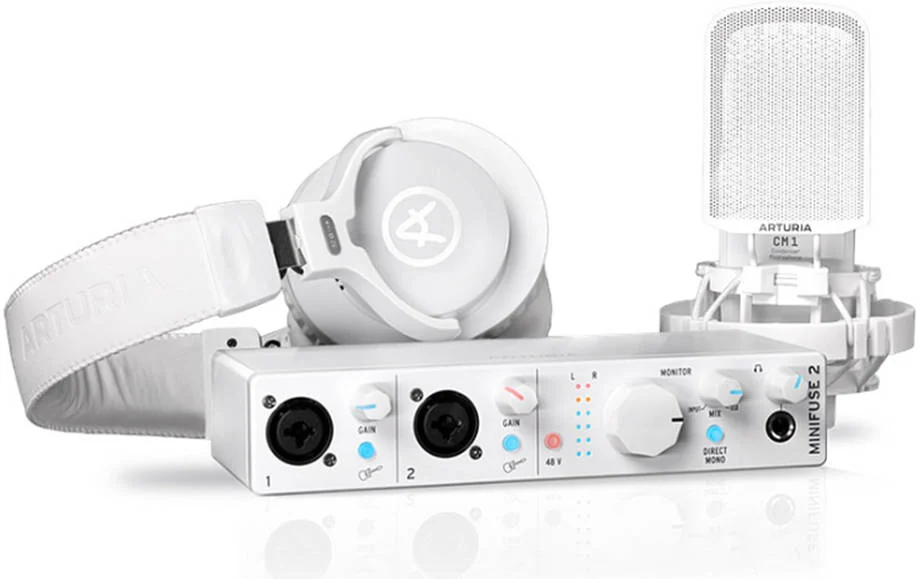بسته ضبط Arturia MiniFuse - بسته استودیویی کامل با رابط صوتی MiniFuse 2 USB-C، میکروفون کندانسور CM1، هدفون EF1 و مجموعه نرم افزاری ممتاز، سفید | Minifuse-WH