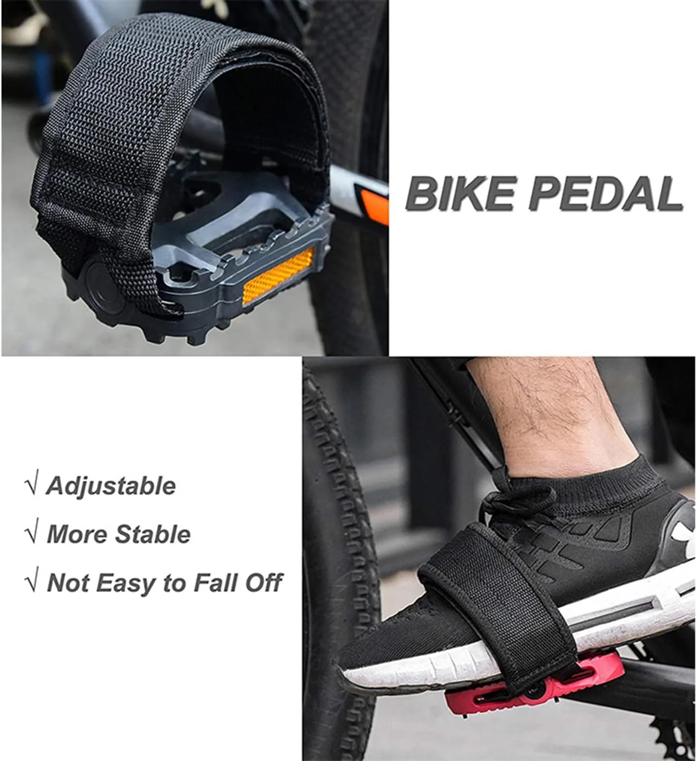 بند رکاب دوچرخه، 2 جفت بند رکاب دو طرفه ضد لغزش، بند رکاب قابل تنظیم برای دوچرخه ثابت