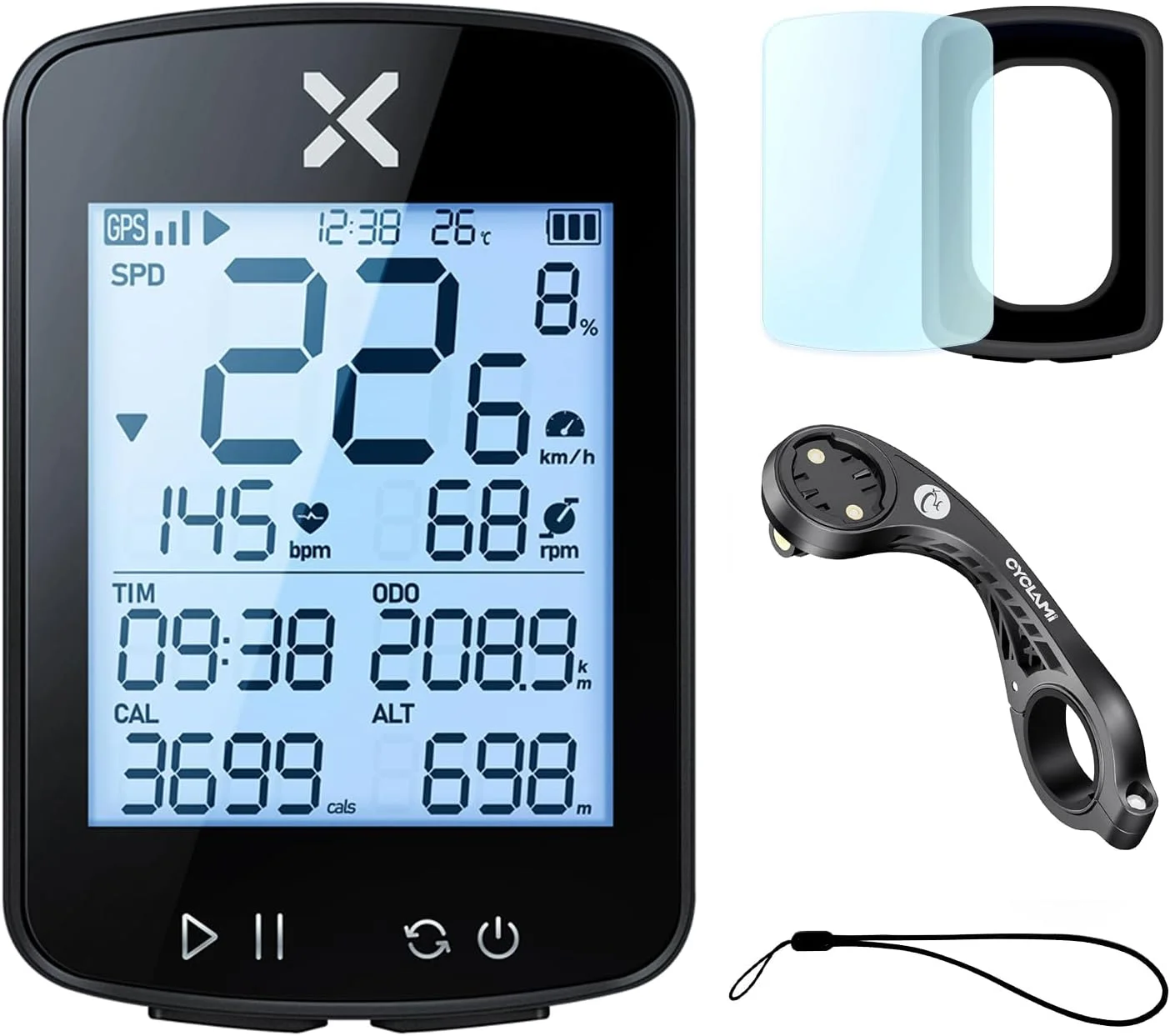 کامپیوتر دوچرخه سواری GPS مدل XOSS G+ Gen2 به همراه پایه، سرعت سنج بی سیم بلوتوثی 2.2 اینچی، کیلومتر شمار چند منظوره ANT+ با نور پس زمینه خودکار و ضد آب IPX7 (4 در 1)