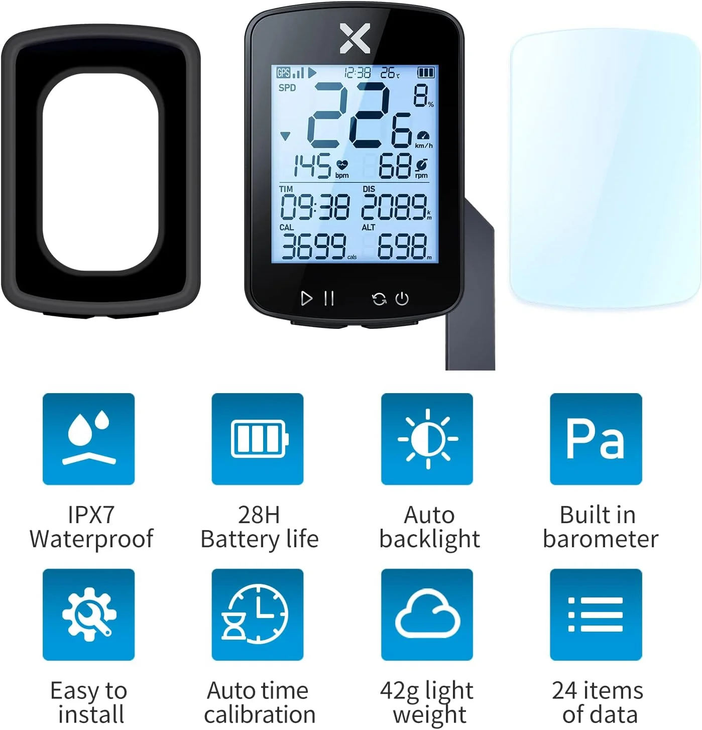 کامپیوتر دوچرخه سواری GPS مدل XOSS G+ Gen2 به همراه پایه، سرعت سنج بی سیم بلوتوثی 2.2 اینچی، کیلومتر شمار چند منظوره ANT+ با نور پس زمینه خودکار و ضد آب IPX7 (4 در 1)