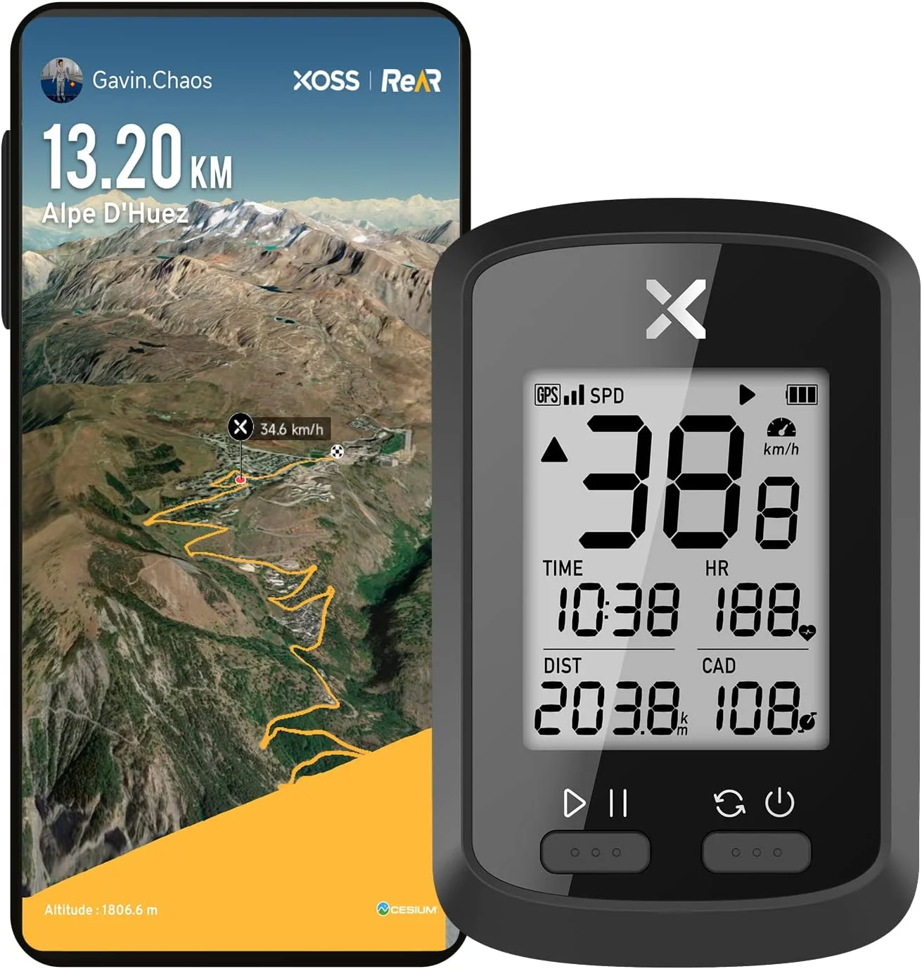 کامپیوتر دوچرخه سواری XOSS G+ GPS، کامپیوتر دوچرخه سواری بلوتوث ANT+، کیلومتر شمار بی سیم دوچرخه با صفحه نمایش LCD، ردیاب ضد آب MTB مناسب برای همه دوچرخه ها دوچرخه الکترونیکی (پشتیبانی از برنامه XOSS)