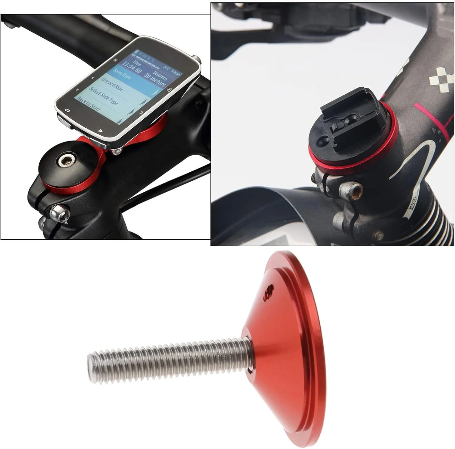 کیت نگهدارنده کامپیوتر دوچرخه روی درپوش بالایی کرپی فرمان، شامل 2 نوع آداپتور، سازگار با Garmin Edge 1000 820 810 و Bryton Rider R530 R330، رنگ قرمز