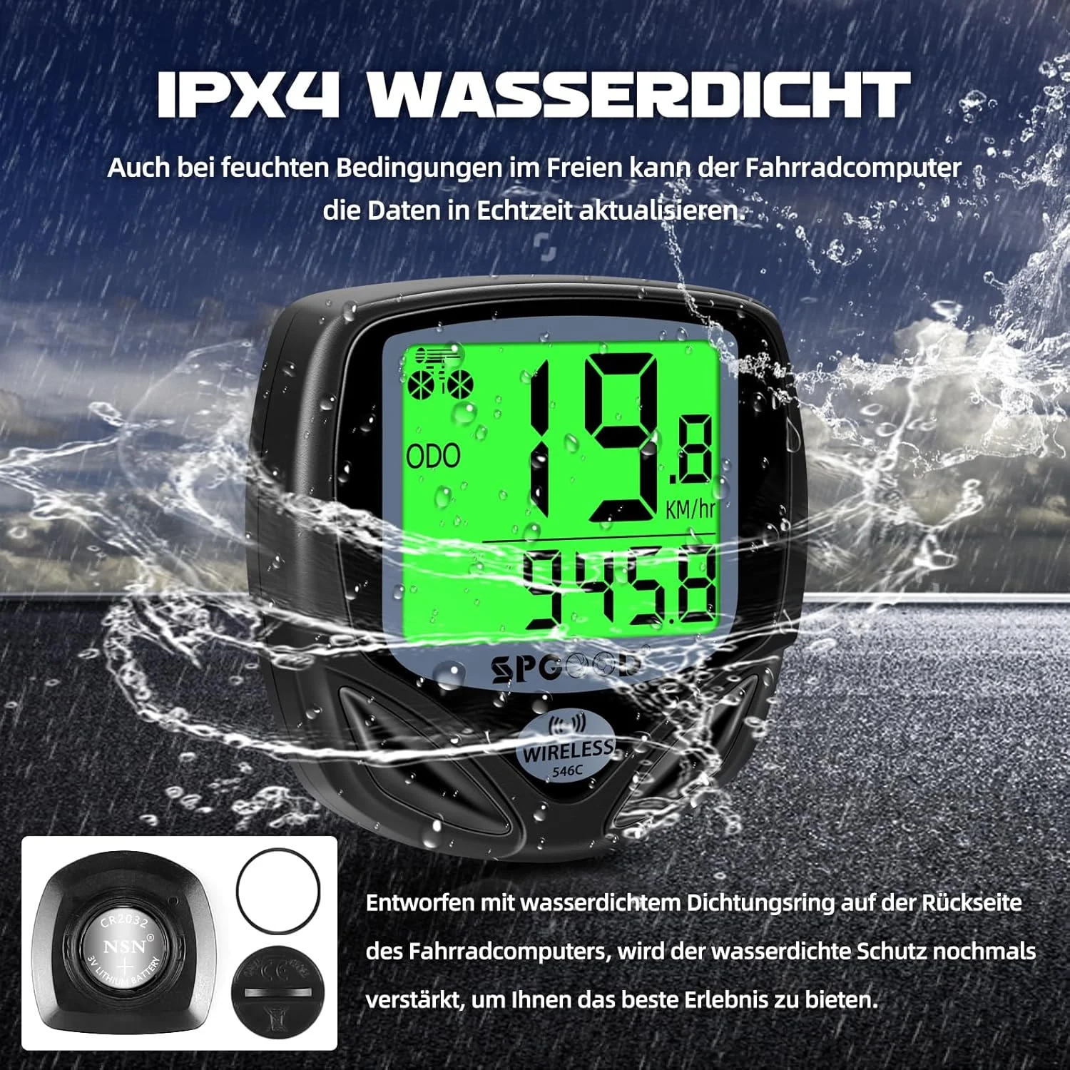 کامپیوتر دوچرخه بی سیم، 19 عملکرد، ضد آب IP54 با صفحه نمایش دارای نور پس زمینه، سرعت سنج دوچرخه، شروع/توقف خودکار سرعت سنج دوچرخه، بی سیم، سرعت سنج دوچرخه مشکی (مشکی)