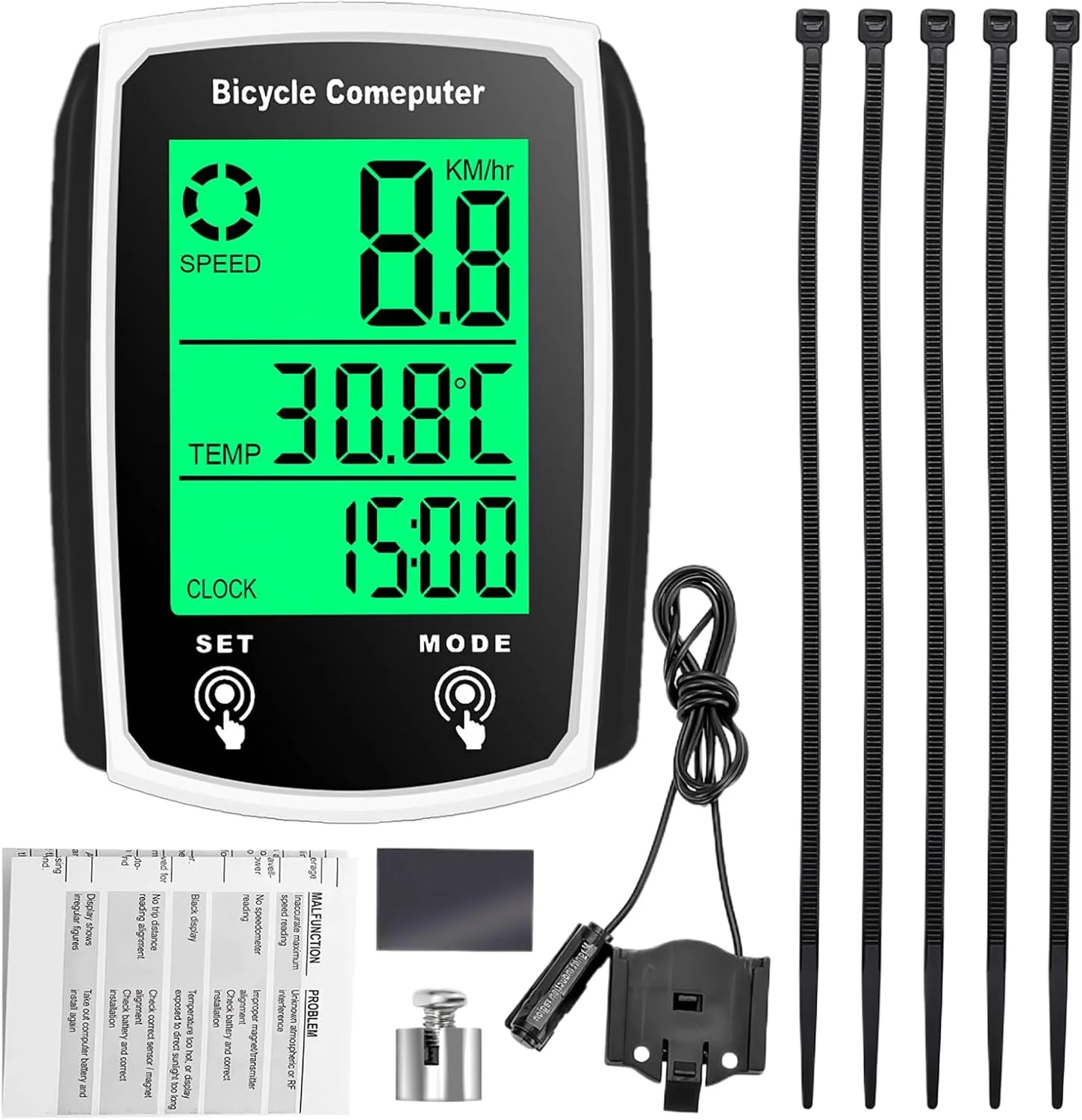 کامپیوتر دوچرخه، دارای 19 عملکرد، ضد آب IP54، سرعت سنج و مسافت سنج GPS، کامپیوتر دوچرخه سواری سیمی با صفحه لمسی LCD با نور پس زمینه، سرعت سنج دوچرخه جهانی