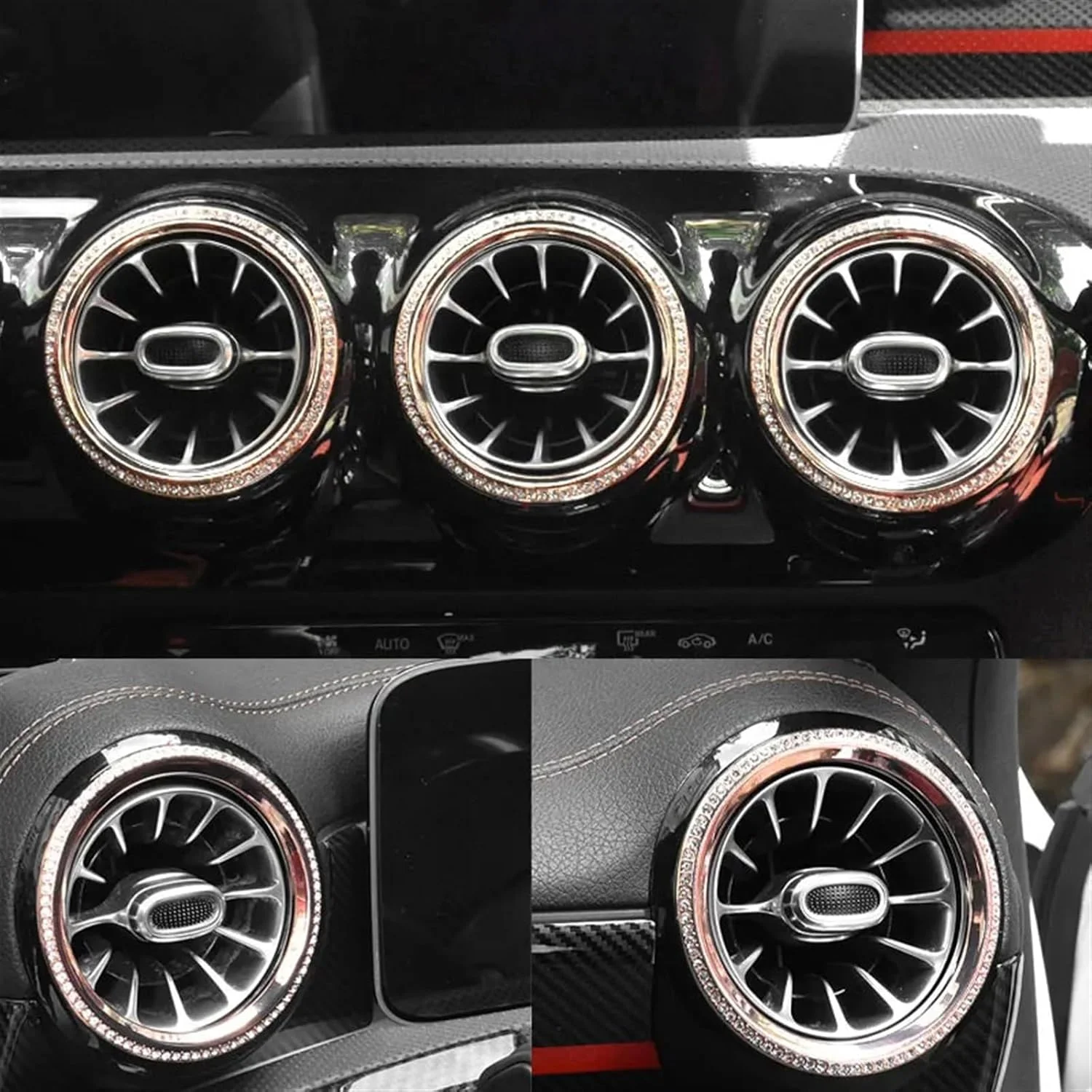 حلقه تزئینی کریستالی دریچه خروجی هوا برای کلاس های A B GLA CLA GLB W177 W247 X247 C118 H247، برچسب الماس، قالب گیری داخلی (اندازه: 2 عدد طلایی رُز عقب) حلقه تزئینی کریستالی دریچه خروجی هوا برای کلاس های A B GLA CLA GLB W177 W247 X247 C118 H247، برچسب الماس، قالب گیری داخلی (اندازه: 2 عدد طلایی رُز عقب)