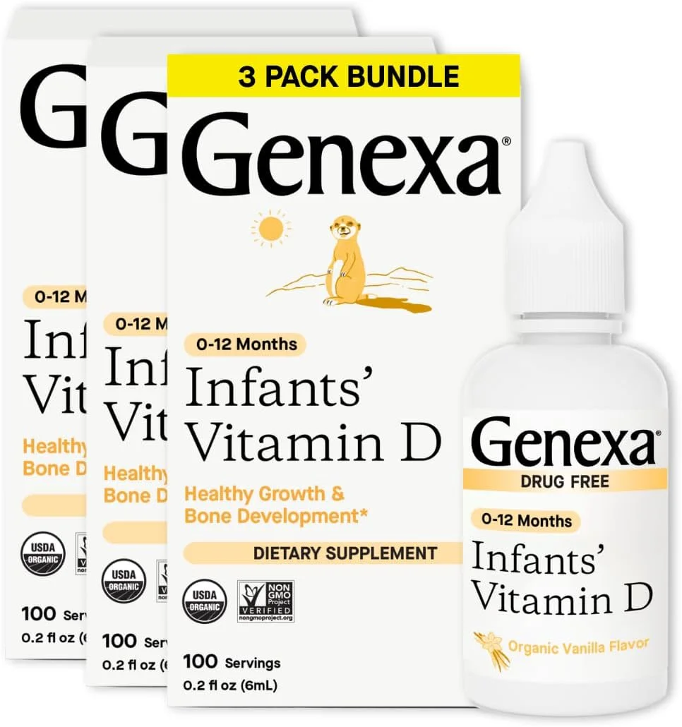 قطره ویتامین D مخصوص نوزادان Genexa - ۲۷۰ سروینگ (بسته ۳ عددی) - تقویت رشد سالم - ارگانیک، بدون گلوتن و غیر تراریخته