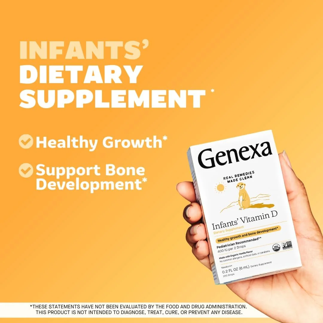 قطره ویتامین D کودکان Genexa - 90 سروینگ - تقویت رشد سالم - ارگانیک، بدون گلوتن و غیر GMO قطره ویتامین D کودکان Genexa - 90 سروینگ - تقویت رشد سالم - ارگانیک، بدون گلوتن و غیر GMO