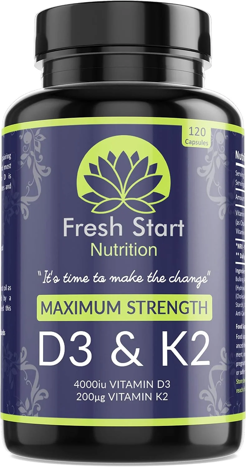 مکمل ویتامین D3 با دوز 4000 واحد بین المللی و ویتامین K2 با دوز 200 میکروگرم MK7 - مکمل با قدرت بالا - 120 کپسول برای 4 ماه - کوله کلسیفرول - K2 مناکینون-7 - ساخت انگلستان