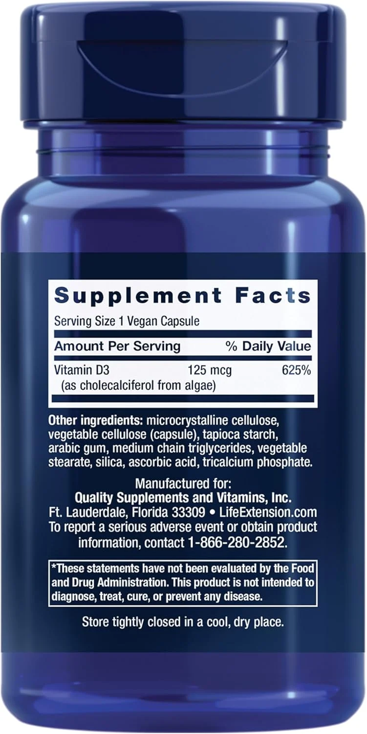 مکمل ویتامین D3 گیاهی لایف اکستنشن، سلامت مفاصل/استخوان، پشتیبانی از سیستم ایمنی، غیر تراریخته، بدون گلوتن، 60 عدد