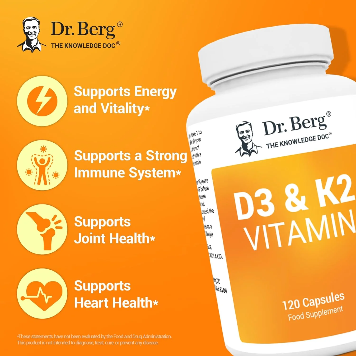 ویتامین D3 و K2 دکتر برگ نوتریشنالز - مکمل D3K2 با نمک های صفراوی تصفیه شده برای مفاصل، استخوان ها و رباط های سالم - 2000 واحد بین المللی ویتامین D3 و 50 میکروگرم ویتامین K2 MK7 - 120 کپسول ویتامین D3 و K2 دکتر برگ نوتریشنالز - مکمل D3K2 با نمک های صفراوی تصفیه شده برای مفاصل، استخوان ها و رباط های سالم - 2000 واحد بین المللی ویتامین D3 و 50 میکروگرم ویتامین K2 MK7 - 120 کپسول