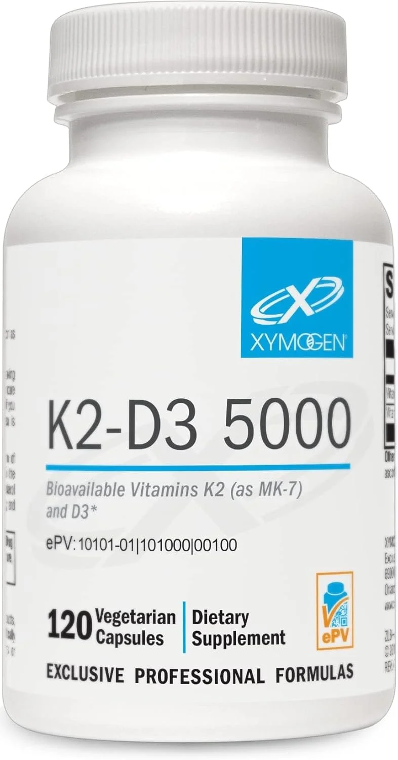 زایموژن K2-D3 5000 - ویتامین D3 K2 - ویتامین D با فراهمی زیستی بالا 5000 واحد بین المللی (کوله کلسیفرول) به همراه ویتامین K2 MK-7 - مکمل پشتیبانی از سلامت قلب، شریان ها، استخوان و سیستم ایمنی (120 کپسول)