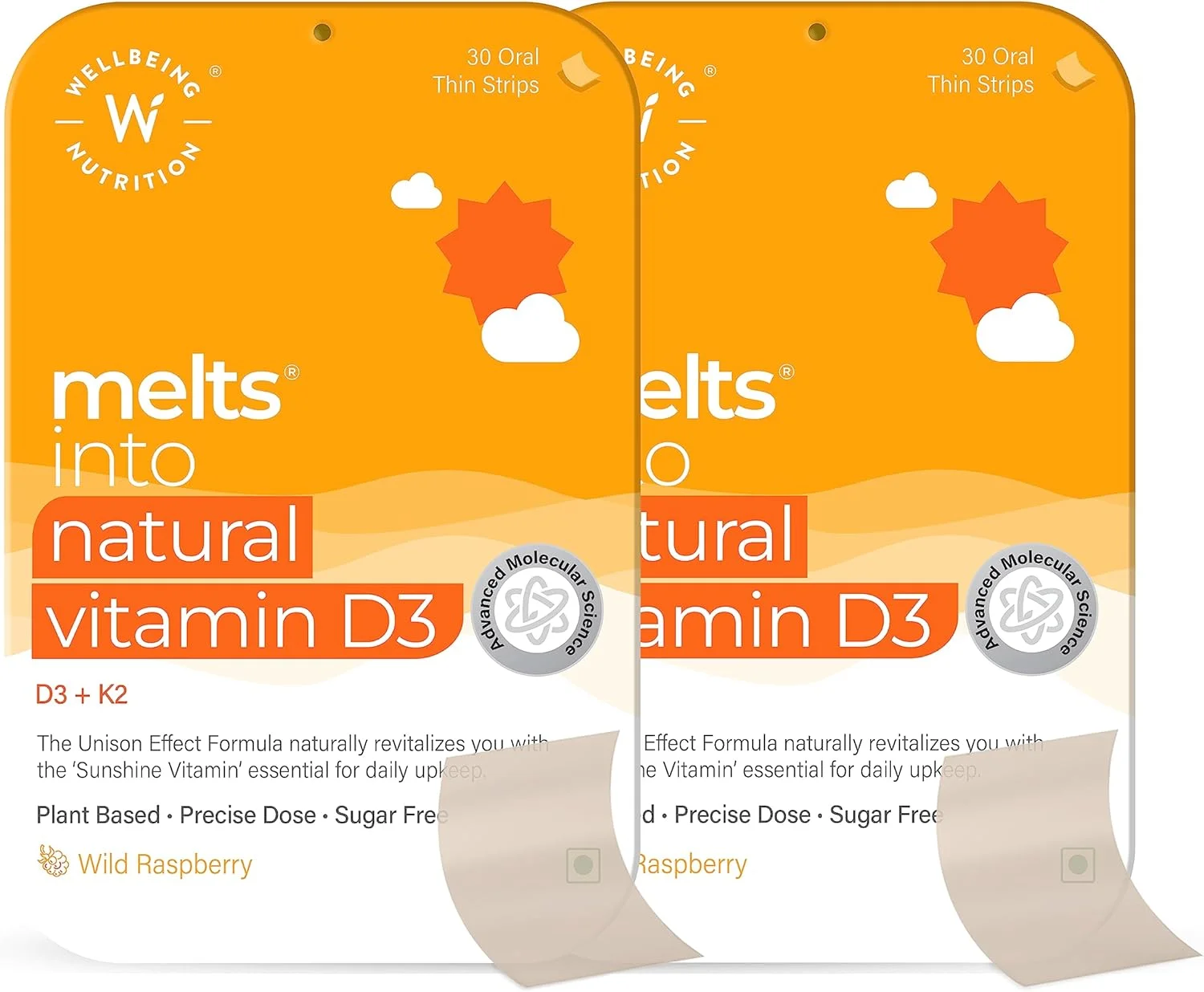 ویتامین D3 + K2 طبیعی Wellbeing Nutrition Melts | D3 گیاهی و وگان برای ایمنی، سلامت قلب، مفاصل، استخوان و محافظت سلولی | Vitashine، Resveterol و MenaquinGold (60 نوار خوراکی)