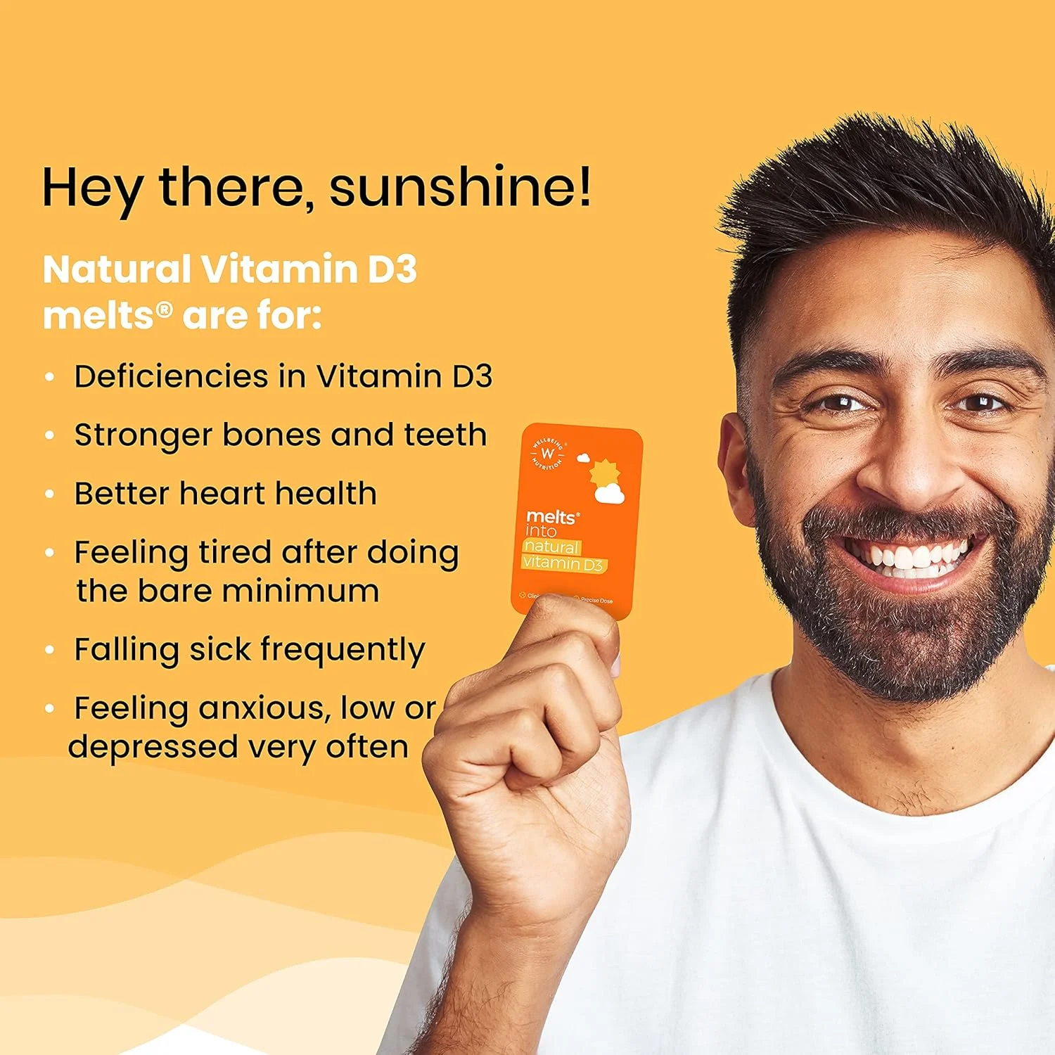 ویتامین D3 + K2 طبیعی Wellbeing Nutrition Melts | D3 گیاهی و وگان برای ایمنی، سلامت قلب، مفاصل، استخوان و محافظت سلولی | Vitashine، Resveterol و MenaquinGold (60 نوار خوراکی)