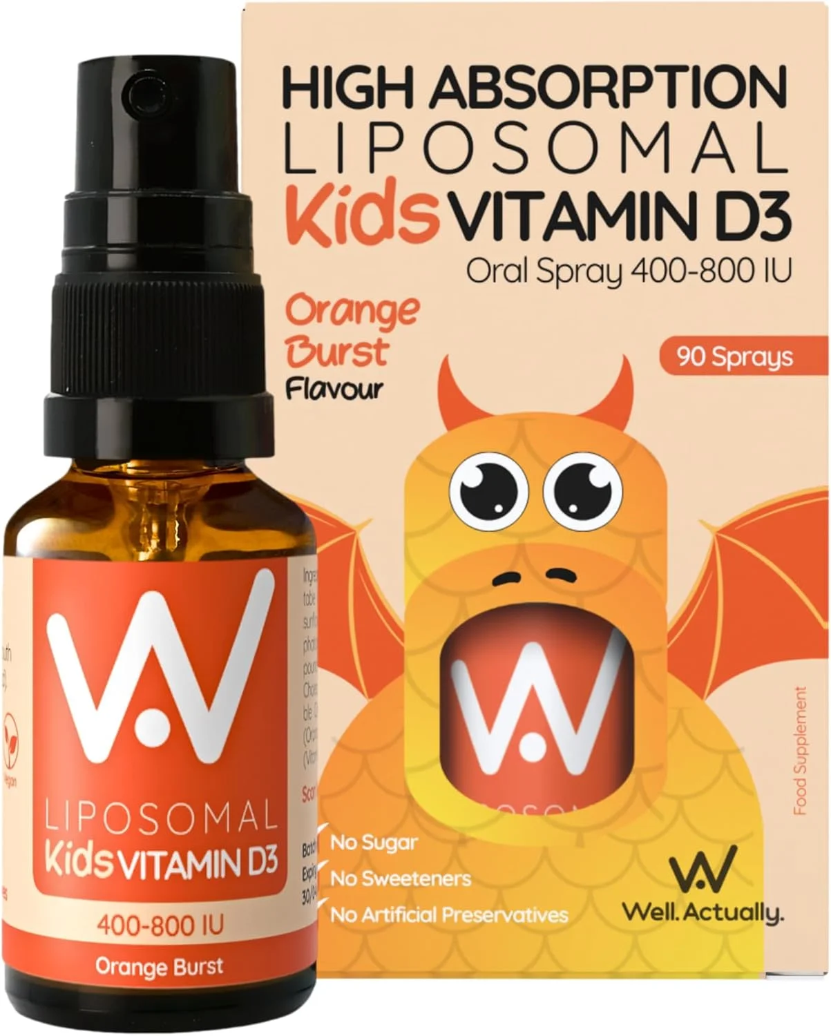 اسپری ویتامین D3 لیپوزومی کودکان 400 واحد بین المللی - فراهمی زیستی بالا، جذب سریع ویتامین D گیاهی به عنوان کوله کلسیفرول برای کودکان | حمایت از ایمنی، استخوان و دندان | طعم انفجار پرتقال (90 اسپری)