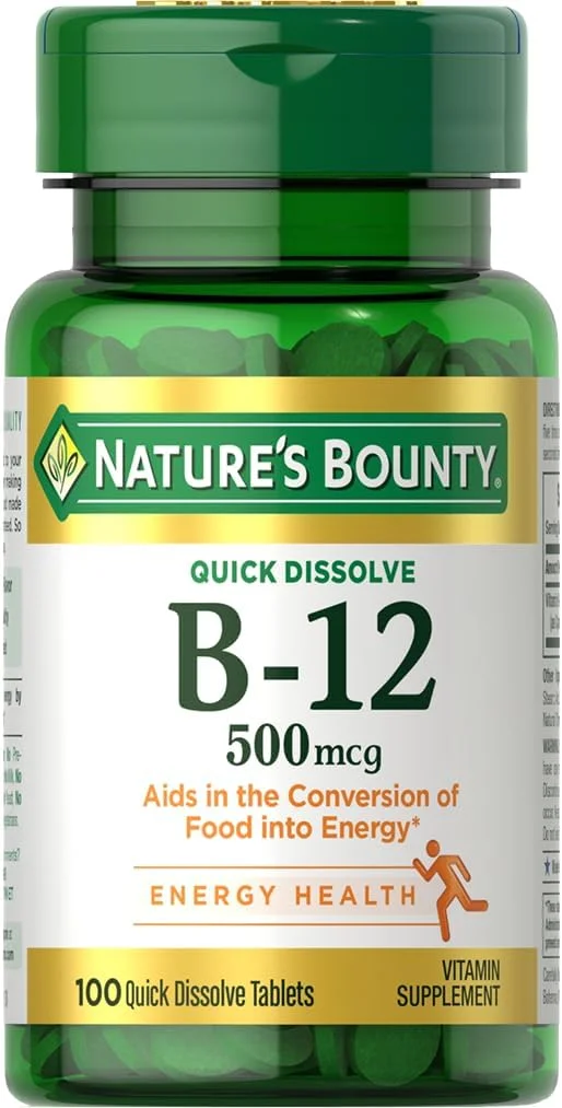 مکمل ویتامین B12 Nature's Bounty، پشتیبانی از متابولیسم و سلامت سیستم عصبی، 500 میکروگرم، 100 عدد