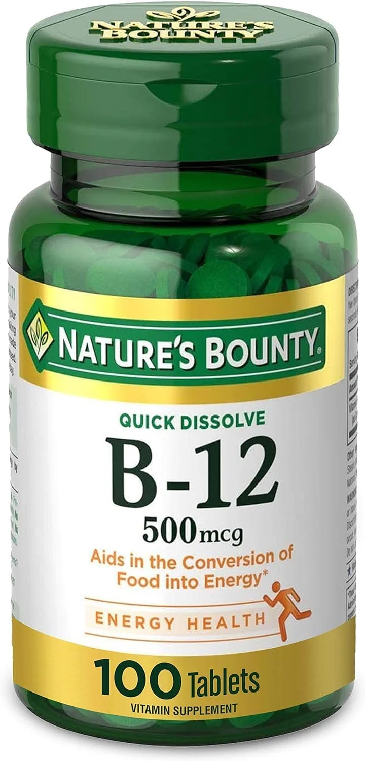 ویتامین ب۱۲ Nature's Bounty، پشتیبانی از متابولیسم انرژی و سلامت سیستم عصبی، 500 میکروگرم، 100 قرص حل شونده سریع
