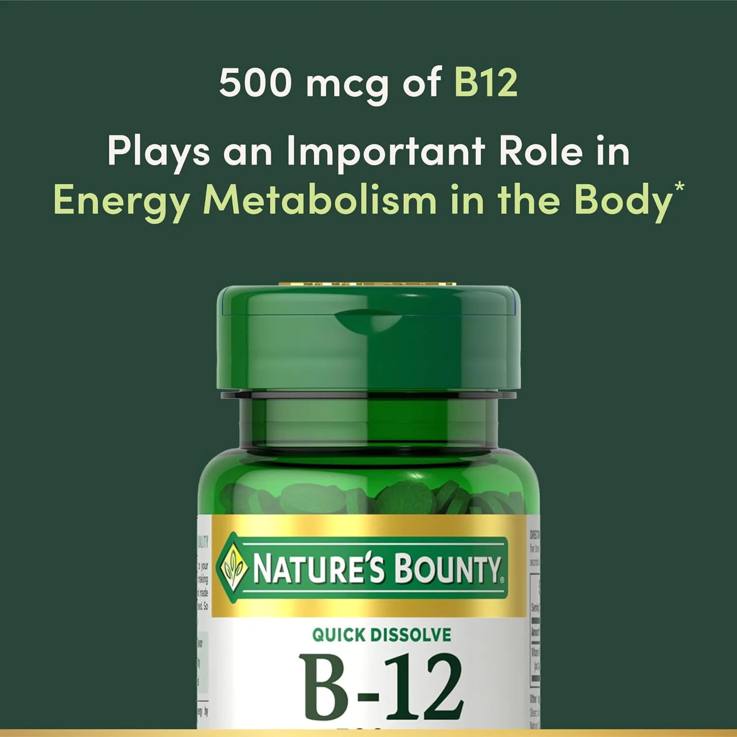 مکمل ویتامین B12 Nature's Bounty، پشتیبانی از متابولیسم و سلامت سیستم عصبی، 500 میکروگرم، 100 عدد
