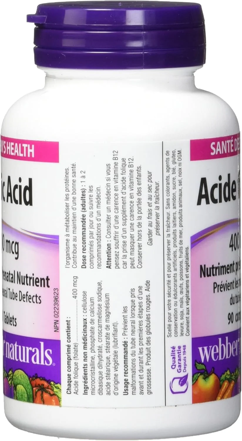 فولیک اسید Webber Naturals - سلامت بانوان - 400 میکروگرم - 90 قرص
