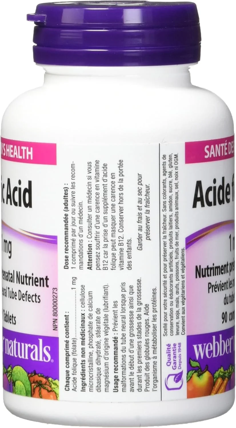 وببر نچرالز فولیک اسید ۱ میلی گرم ۹۰ عددی