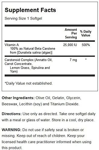 Solaray - Food Carotene All Natural 25,000 Iu Vitamin A Activity 100 Softgels