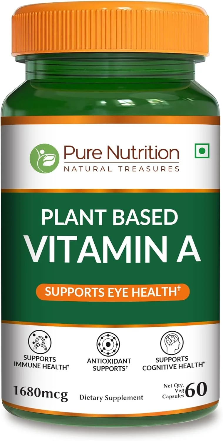 مکمل بتا کاروتن ویتامین آ گیاهی Pure Nutrition، 4934 واحد بین المللی، پشتیبانی از سلامت پوست، چشم و سیستم ایمنی | غیر تراریخته