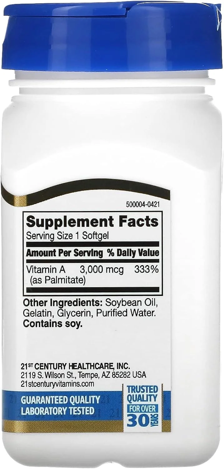 کپسول نرم ویتامین آ 21st Century، 10000 واحد بین المللی، 110 عدد