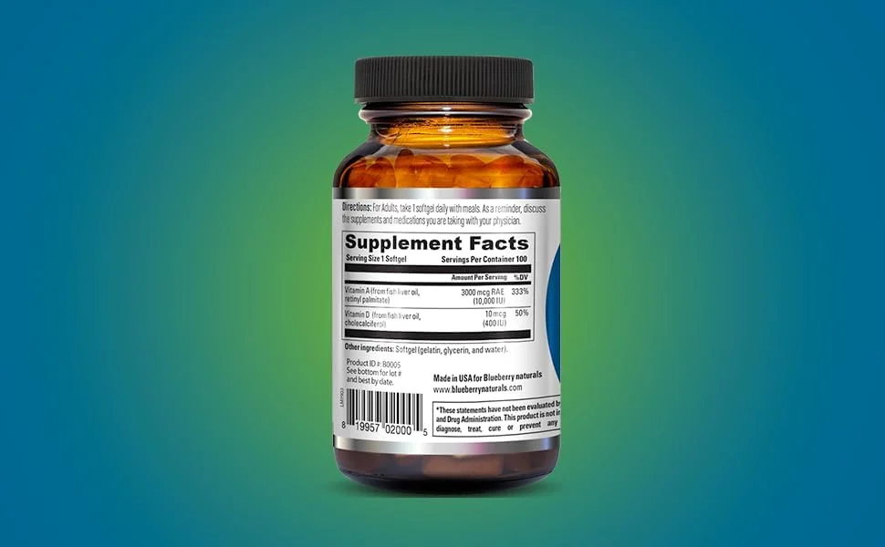 کپسول های نرم ویتامین آ بلوبری نچرالز 10000 واحد بین المللی - 100 عددی | پشتیبانی از سلامت بینایی، پوست و سیستم ایمنی