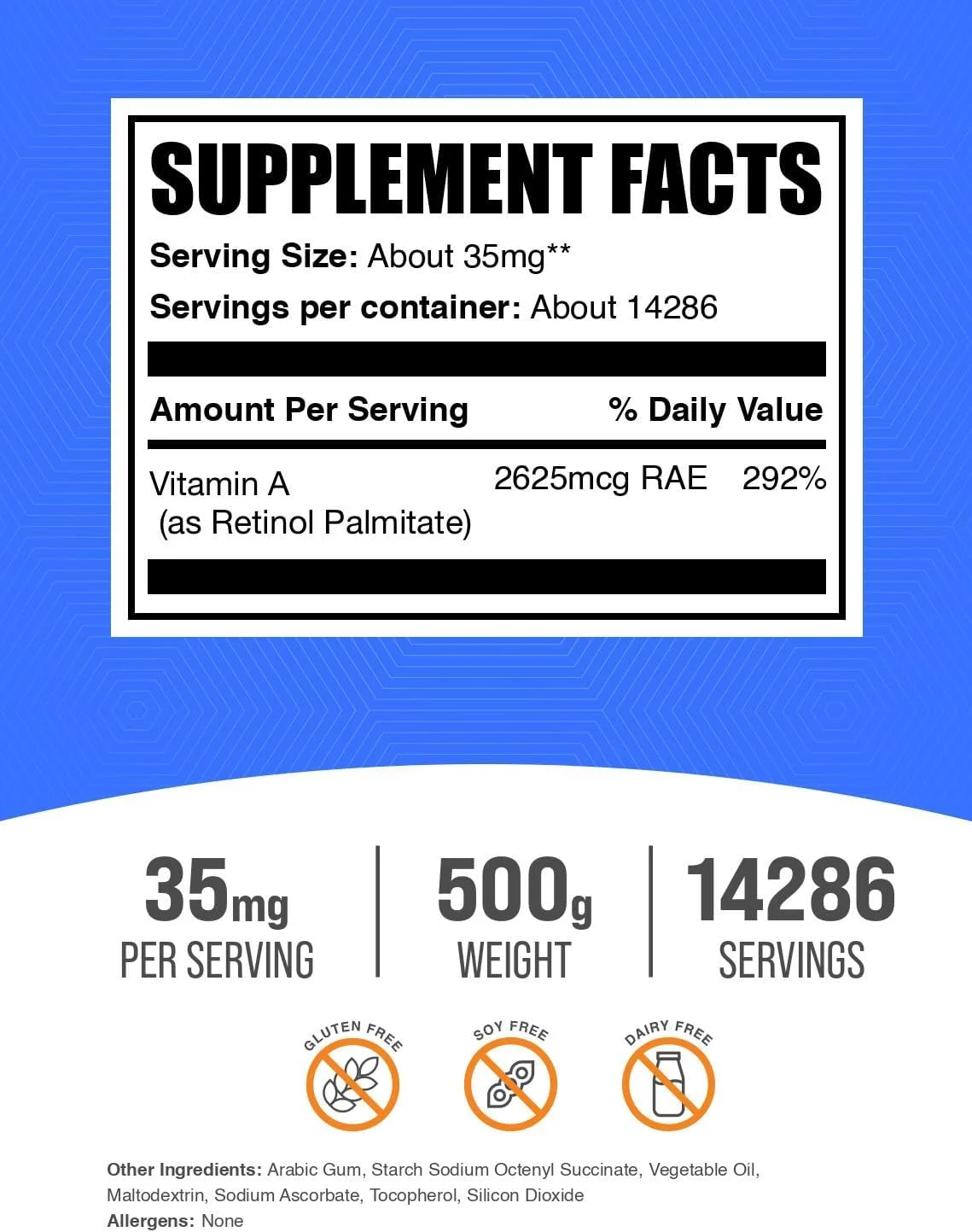 پودر ویتامین آ پالمیتات BulkSupplements.com - 500 گرم