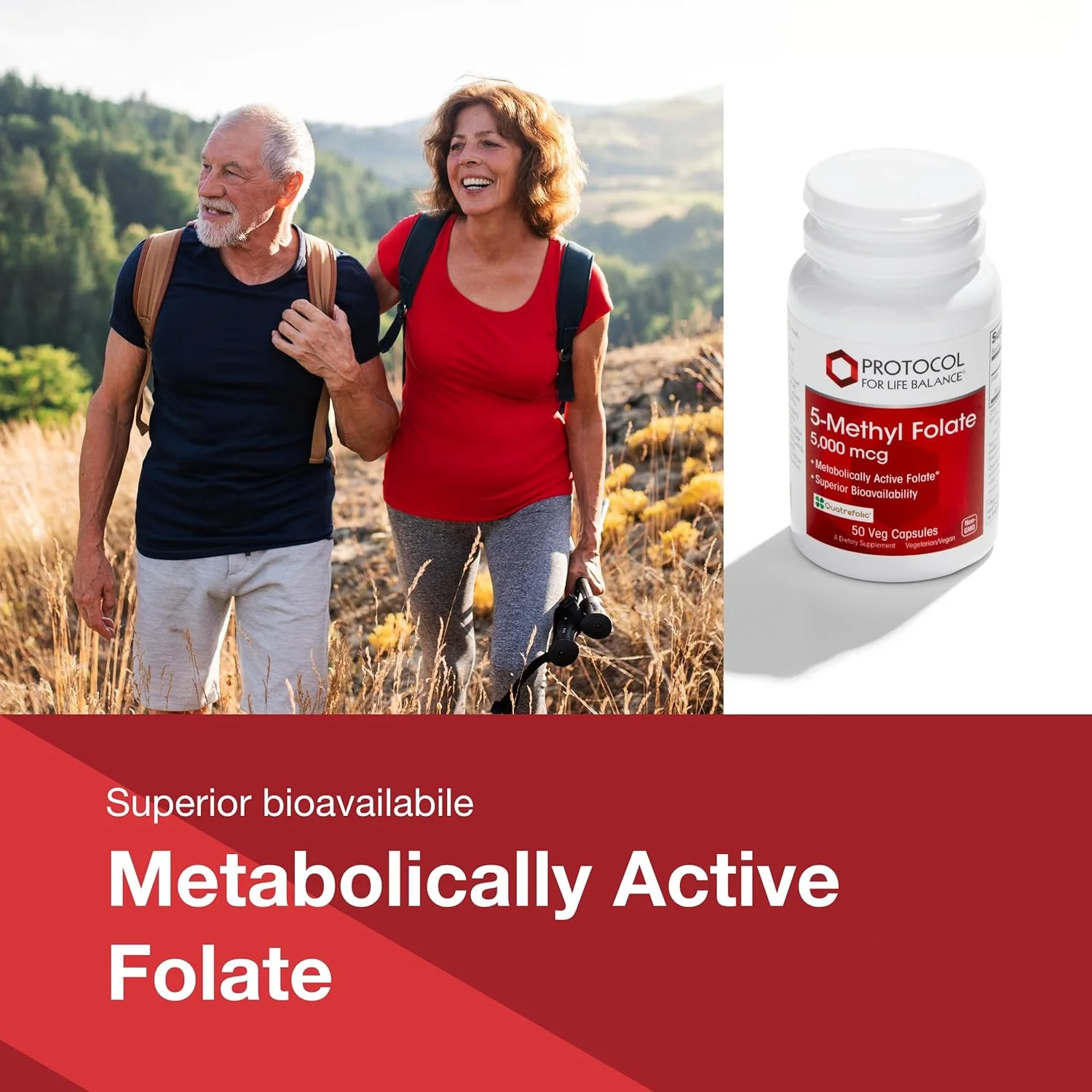 پروتکل برای تعادل زندگی - 5-متیل فولات 5000 میکروگرم - فولیک اسید متابولیک فعال 5-MTHF - پشتیبانی از سلامت مغز، قلب، اعصاب، کمک به بهبود سیستم ایمنی، بارداری سالم - 50 کپسول گیاهی