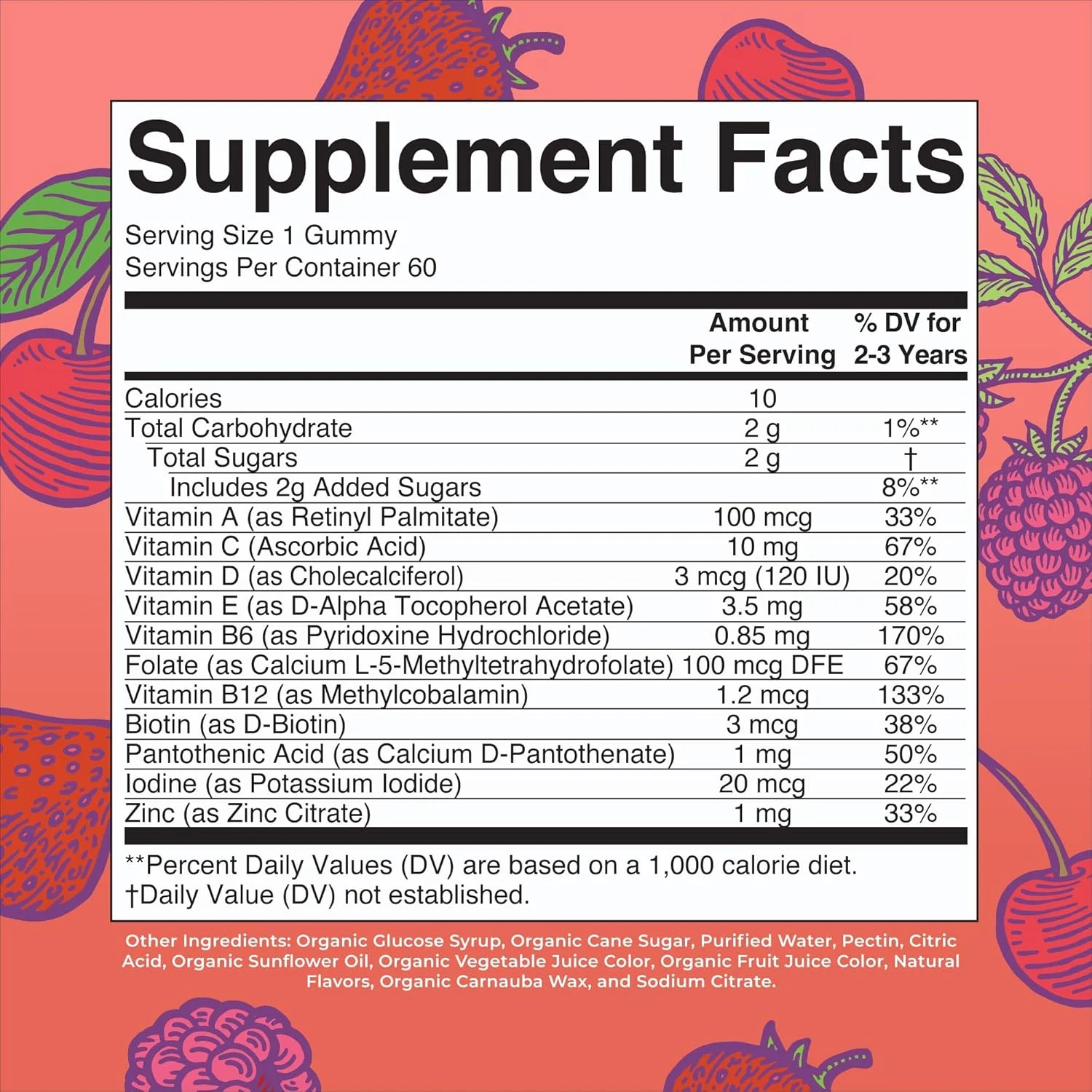 پاستیل مولتی ویتامین ارگانیک کودک مری روث | USDA | تامین 2 ماهه | مولتی ویتامین روزانه برای کودکان 2 سال به بالا: ویتامین C، D3، روی | ویتامین های کودکان | فقط 1 پاستیل در روز | 60 عدد (تامین 60 روزه)