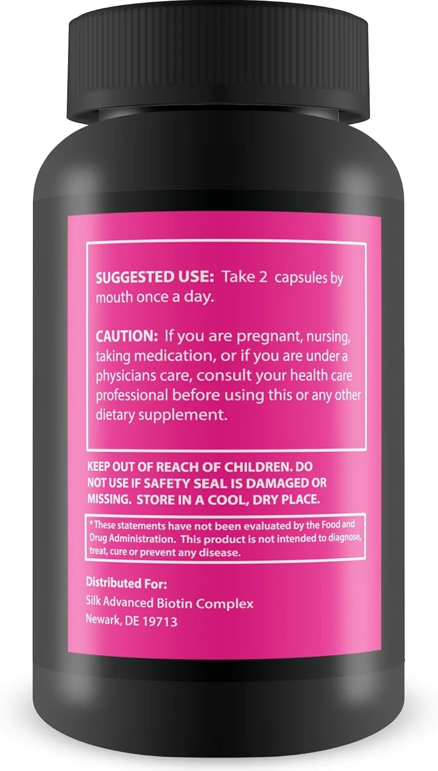 کمپلکس بیوتین پیشرفته ابریشم! تقویت و ترویج رشد مو به طور طبیعی. مکمل قوی رشد مجدد موی ما باعث تقویت، ضخیم شدن و سالم تر شدن موها بدون در نظر گرفتن سطح استرس یا عدم تعادل هورمونی می شود. از ویتامین خالص مو، پوست و ناخن ما به عنوان یک راه حل کاملا طبیعی برای مکمل موهای نازک استفاده کنید. فقط طبق دستورالعمل مصرف شود. مزایا: مطالعات نشان می دهد که بیوتین ممکن است به حمایت از سلامت مو، پوست و ناخن کمک کند. از متابولیسم سالم پشتیبانی می کند. باعث بلندتر، قوی تر و ضخیم تر شدن موها می شود. باعث رشد مو می شود.