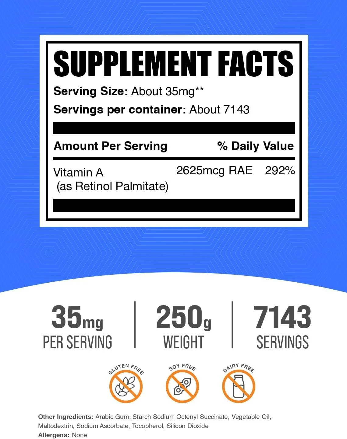 پودر ویتامین آ پالمیتات BulkSupplements.com - 250 گرم