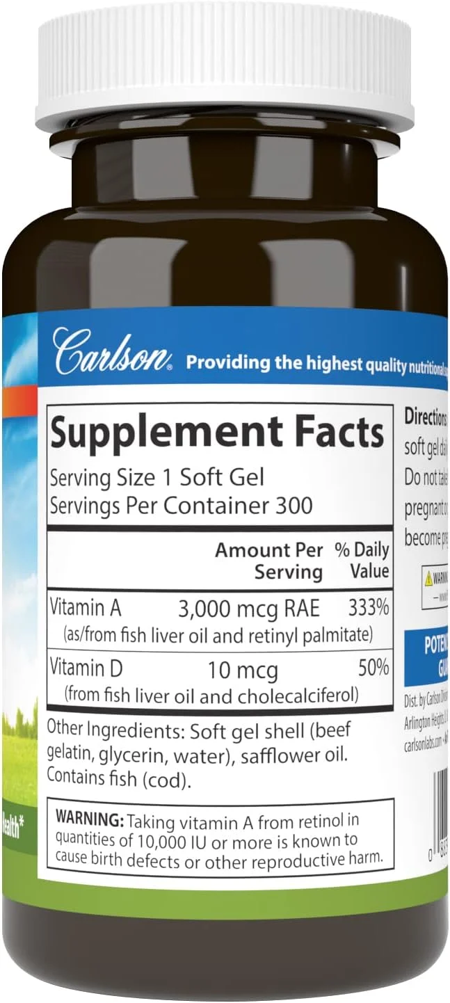 کارلسون لبز - ویتامین A و D/10,000 واحد بین المللی 400، 300 سافت ژل