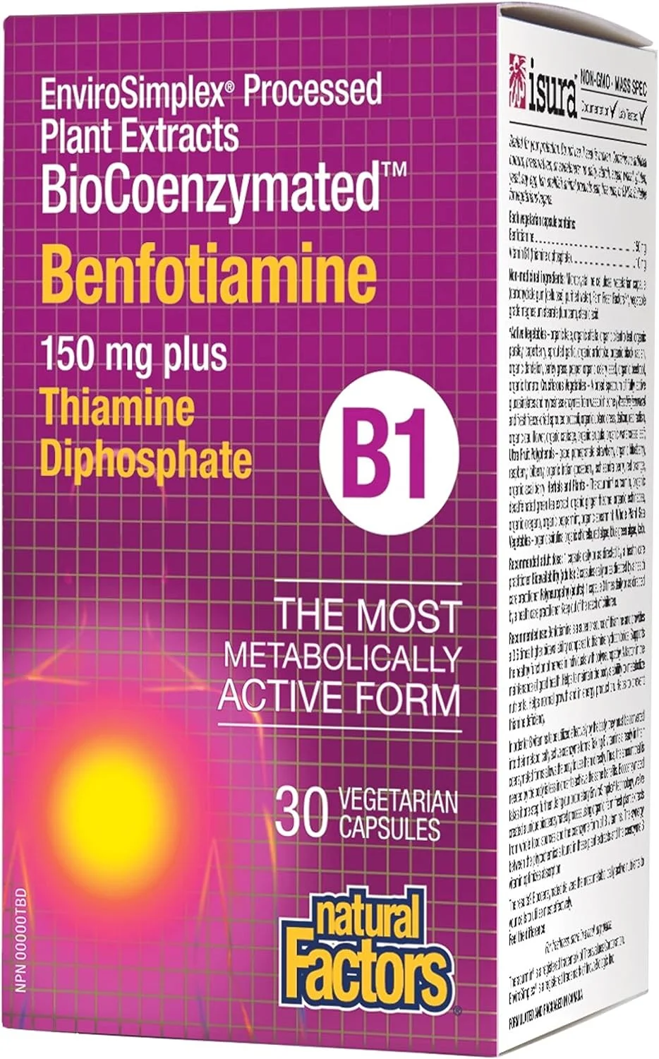 نچرال فاکتورز بنفوتیامین ویتامین ب۱ با فرمول کوآنزیمی، ۳۰ کپسول گیاهی