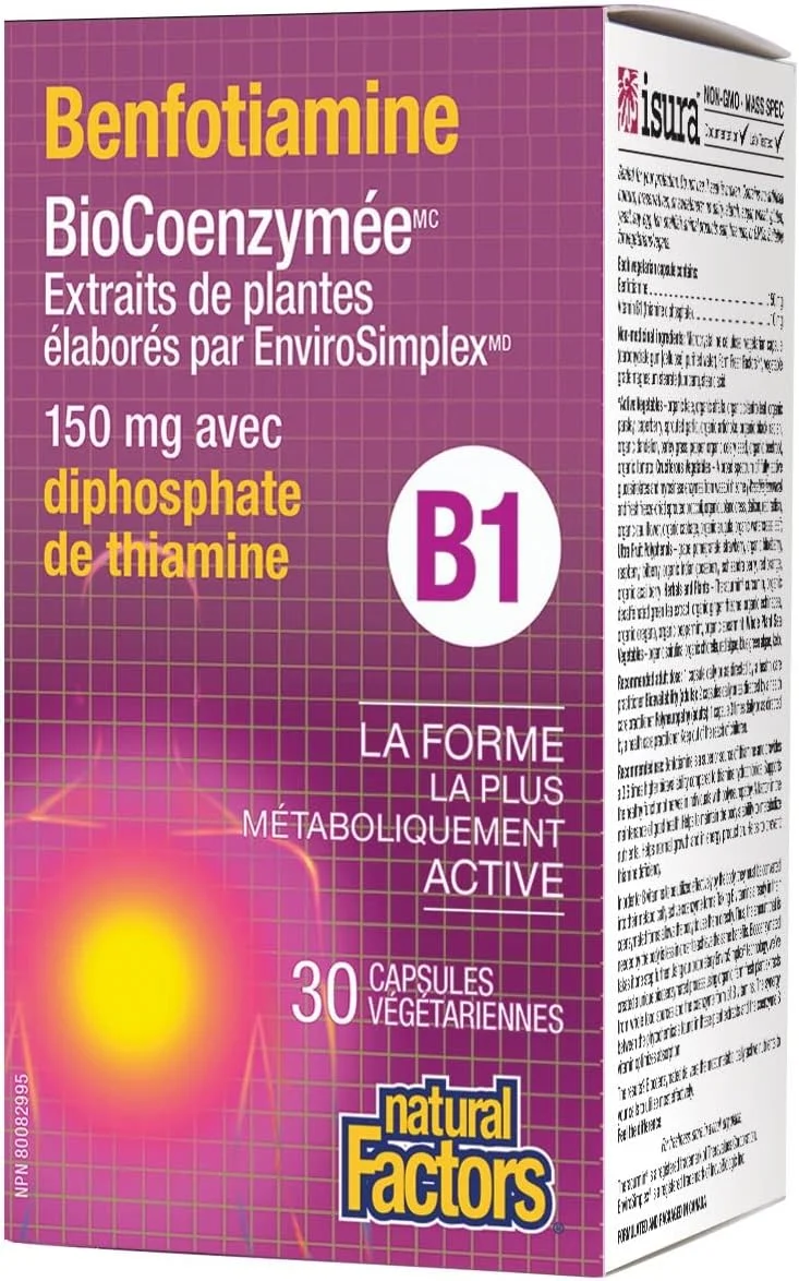 نچرال فاکتورز بنفوتیامین ویتامین ب۱ با فرمول کوآنزیمی، ۳۰ کپسول گیاهی