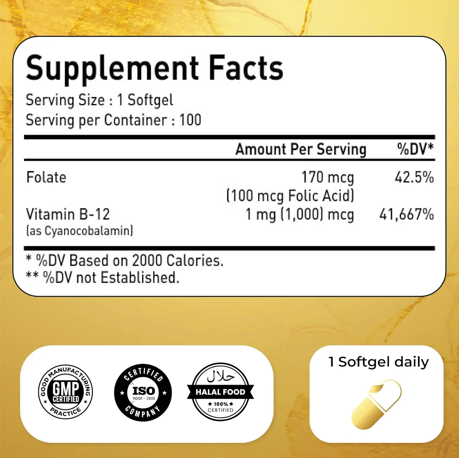 ناترولینا ویتامین ب۱۲ ۱۰۰۰ میکروگرم ۱۰۰ سافت ژل به همراه فولیک اسید، پشتیبانی از عملکرد گردش خون، قلب سالم و سیستم عصبی | مکمل های سیانوکوبالامین ویتامین ب۱۲