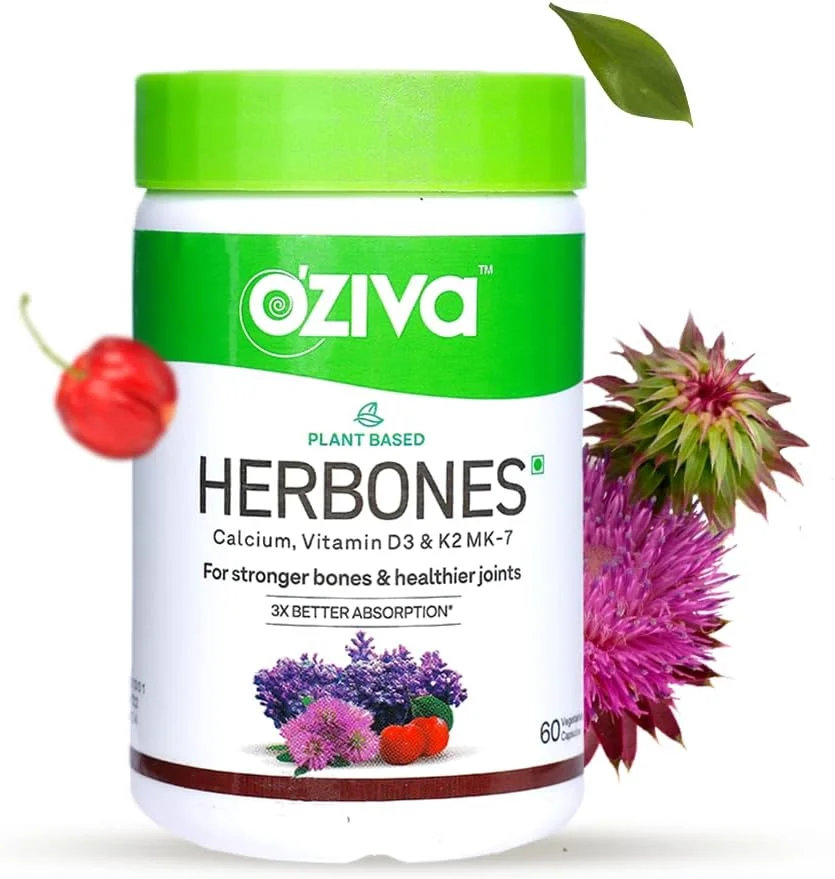 اوژیوا هربونز برای بانوان (حاوی کلسیم گیاهی، ویتامین D3 وگان، K2 MK-7) برای استخوان های قوی تر، مفاصل سالم تر و جذب بهتر، 60 کپسول گیاهی