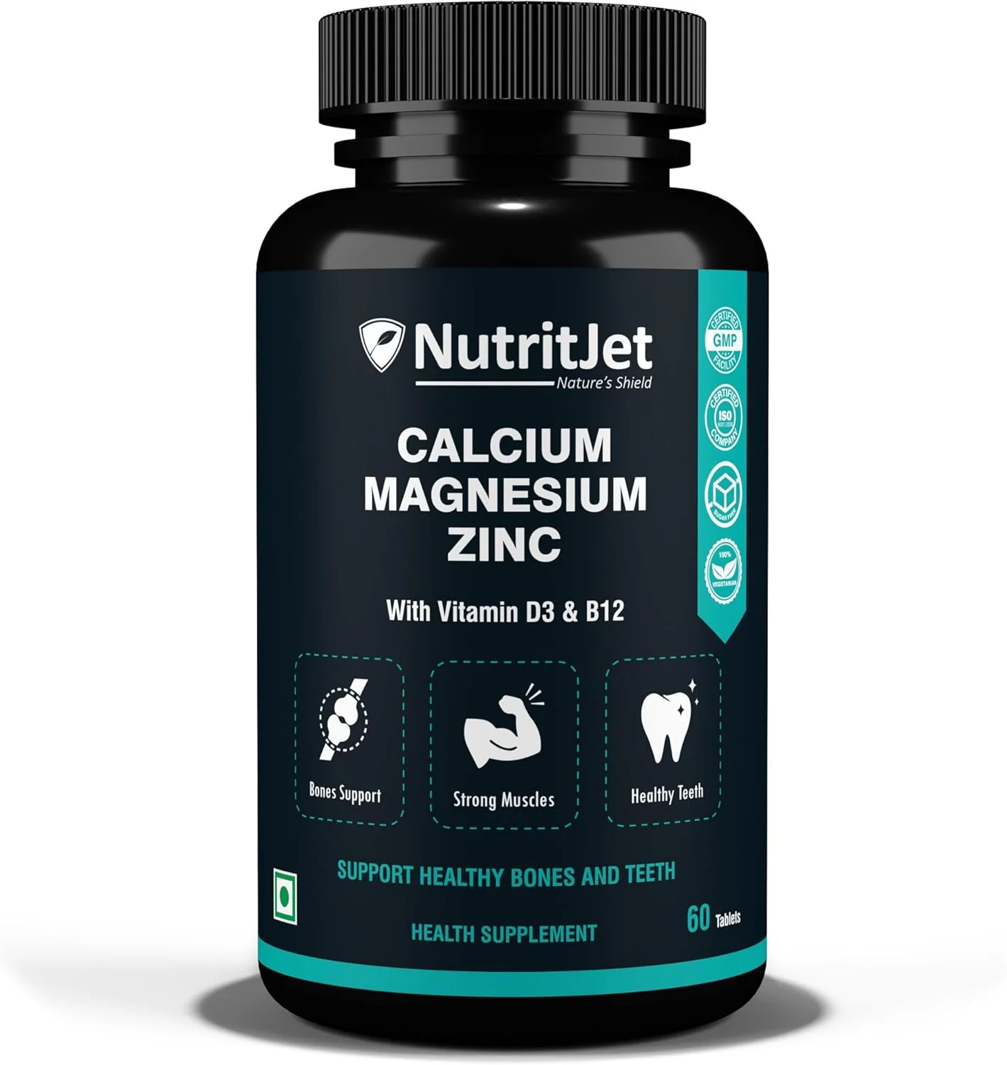 کلسیم منیزیم زینک ویتامین D3 ویتامین B12 و ویتامین K2 - 60 قرص گیاهی برای سلامت استخوان، پشتیبانی از مفاصل و تقویت سیستم ایمنی برای زنان و مردان