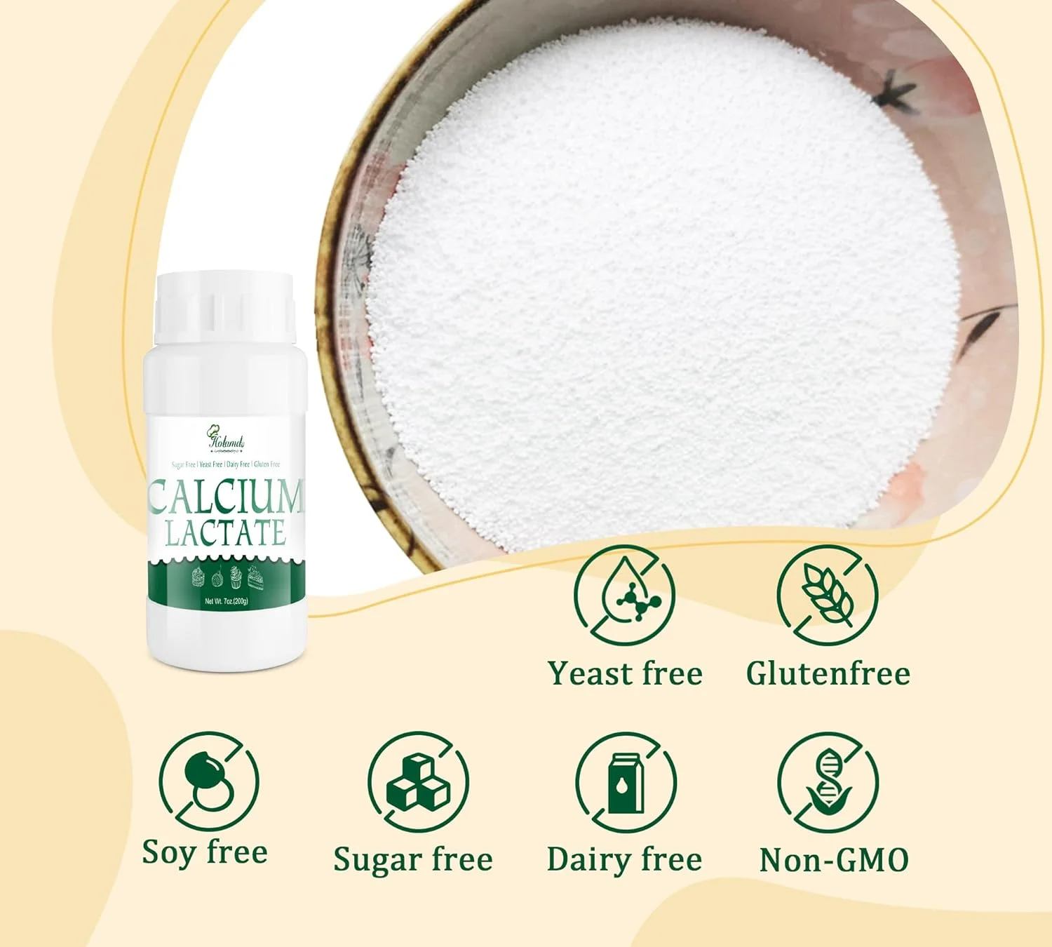 پودر لاکتات کلسیم 200 گرمی، 100% خالص، مناسب برای مواد غذایی، برای حفظ شکل غذا، کمک به خنثی کردن اسیدیته غذا، مناسب برای محصولات لبنی، نان، شیرینی، پخت، بدون گلوتن و گیاهی