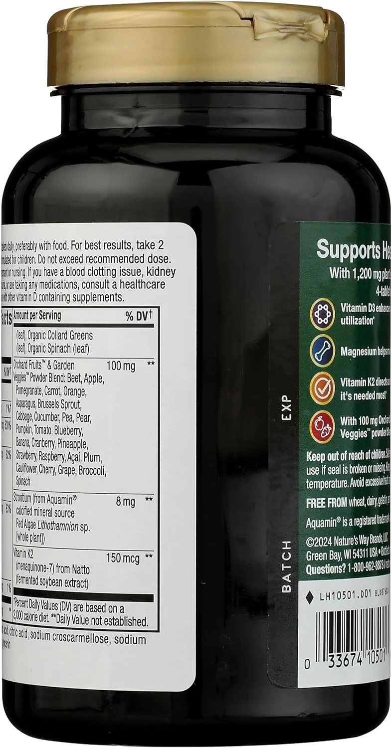 Nature's Way, Alive!، کلسیم با ویتامین D3، ویتامین K2، منیزیم، 325 میلی گرم، 180 قرص Nature's Way, Alive!، کلسیم با ویتامین D3، ویتامین K2، منیزیم، 325 میلی گرم، 180 قرص