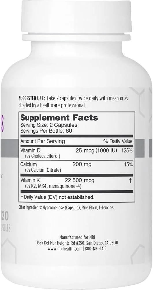 مکمل پشتیبانی استخوان NBI Osteo-K - مینی | کمپلکس ویتامین D و K با مکمل سیترات کلسیم | 45 میلی گرم ویتامین K2 (MK4) برای سلامت و عملکرد قوی استخوان | 120 عدد کپسول گیاهی مکمل پشتیبانی استخوان NBI Osteo-K - مینی | کمپلکس ویتامین D و K با مکمل سیترات کلسیم | 45 میلی گرم ویتامین K2 (MK4) برای سلامت و عملکرد قوی استخوان | 120 عدد کپسول گیاهی