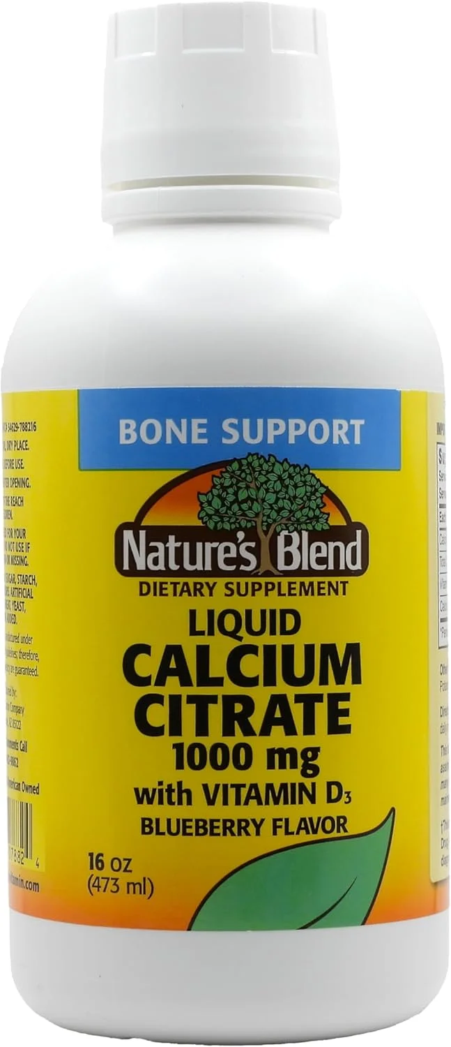 مایع سیترات کلسیم 1000 میلی گرم Nature's Blend با ویتامین D3، طعم بلوبری، 473 میلی لیتر مایع سیترات کلسیم 1000 میلی گرم Nature's Blend با ویتامین D3، طعم بلوبری، 473 میلی لیتر