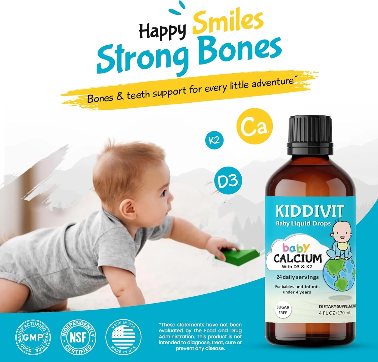 قطره مایع کلسیم کودک کیدیویت به همراه ویتامین D3 و K2 - 24 وعده روزانه، 120 میلی لیتر - غنی شده با اینولین (پری بیوتیک، فیبر غذایی) - بدون شکر، بدون گلوتن، مناسب گیاهخواران قطره مایع کلسیم کودک کیدیویت به همراه ویتامین D3 و K2 - 24 وعده روزانه، 120 میلی لیتر - غنی شده با اینولین (پری بیوتیک، فیبر غذایی) - بدون شکر، بدون گلوتن، مناسب گیاهخواران