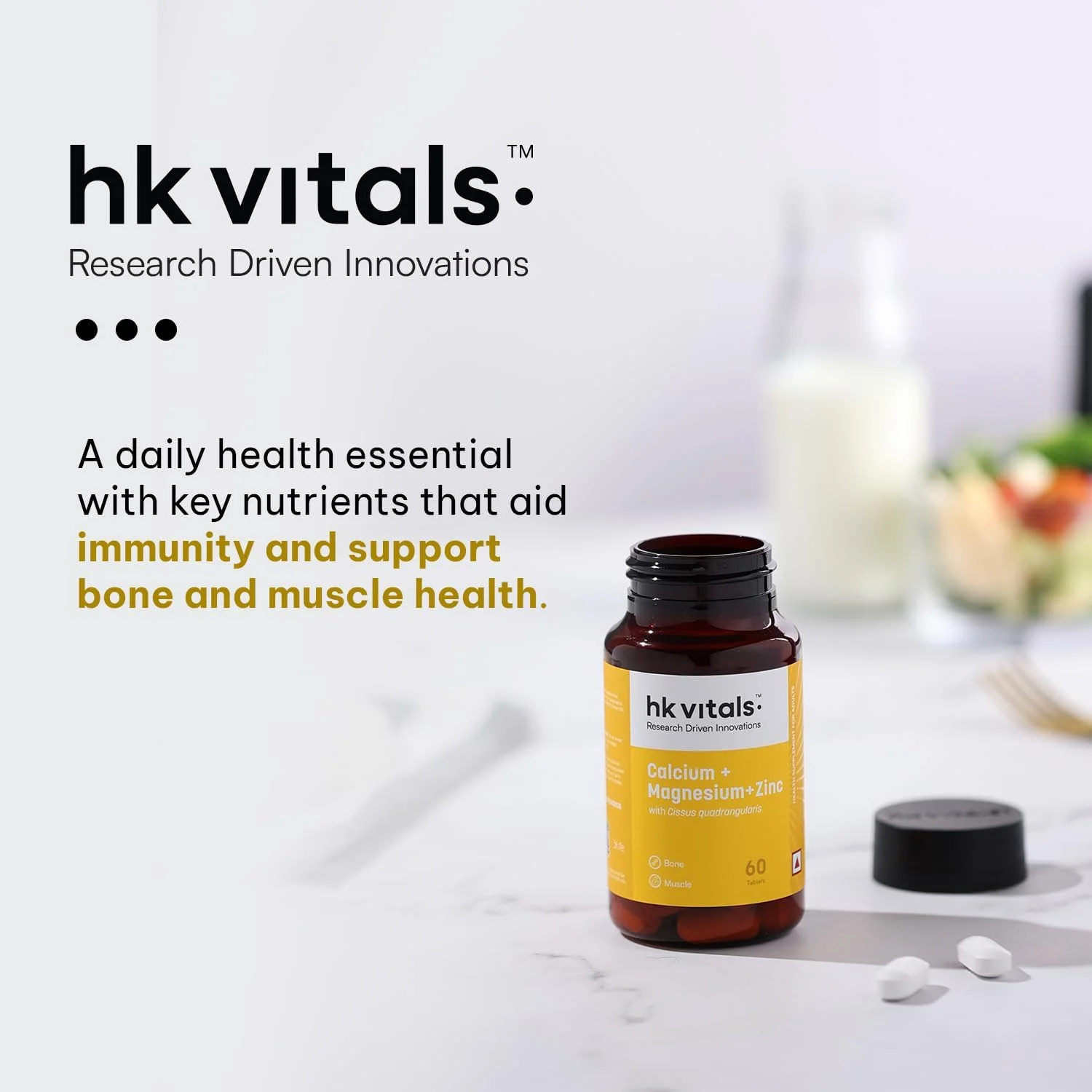 قرص های کلسیم منیزیم و زینک HealthKart HK Vitals با ویتامین D3، مکمل کلسیم برای زنان و مردان، برای سلامت استخوان و پشتیبانی از مفاصل، 60 قرص کلسیم قرص های کلسیم منیزیم و زینک HealthKart HK Vitals با ویتامین D3، مکمل کلسیم برای زنان و مردان، برای سلامت استخوان و پشتیبانی از مفاصل، 60 قرص کلسیم