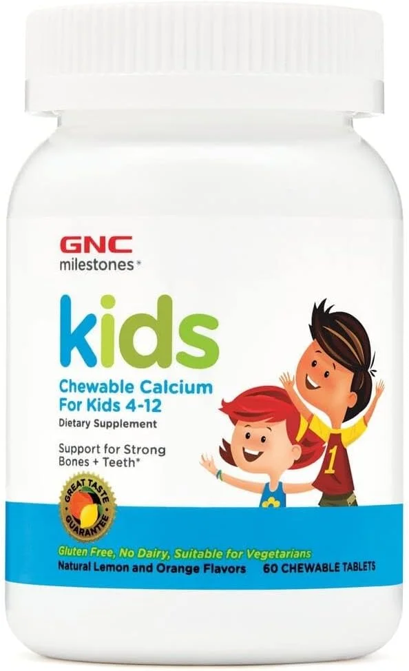 قرص جویدنی کلسیم کودکان GNC Milestones، 60 عدد، پشتیبانی از استخوان ها و دندان های قوی و سالم