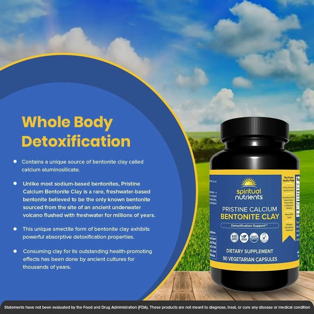 خاک رس بنتونیت کلسیم خالص | سم زدایی کل بدن، حاوی آلومینوسیلیکات کلسیم | غیر تراریخته، گیاهی | 90 کپسول خاک رس بنتونیت کلسیم خالص | سم زدایی کل بدن، حاوی آلومینوسیلیکات کلسیم | غیر تراریخته، گیاهی | 90 کپسول