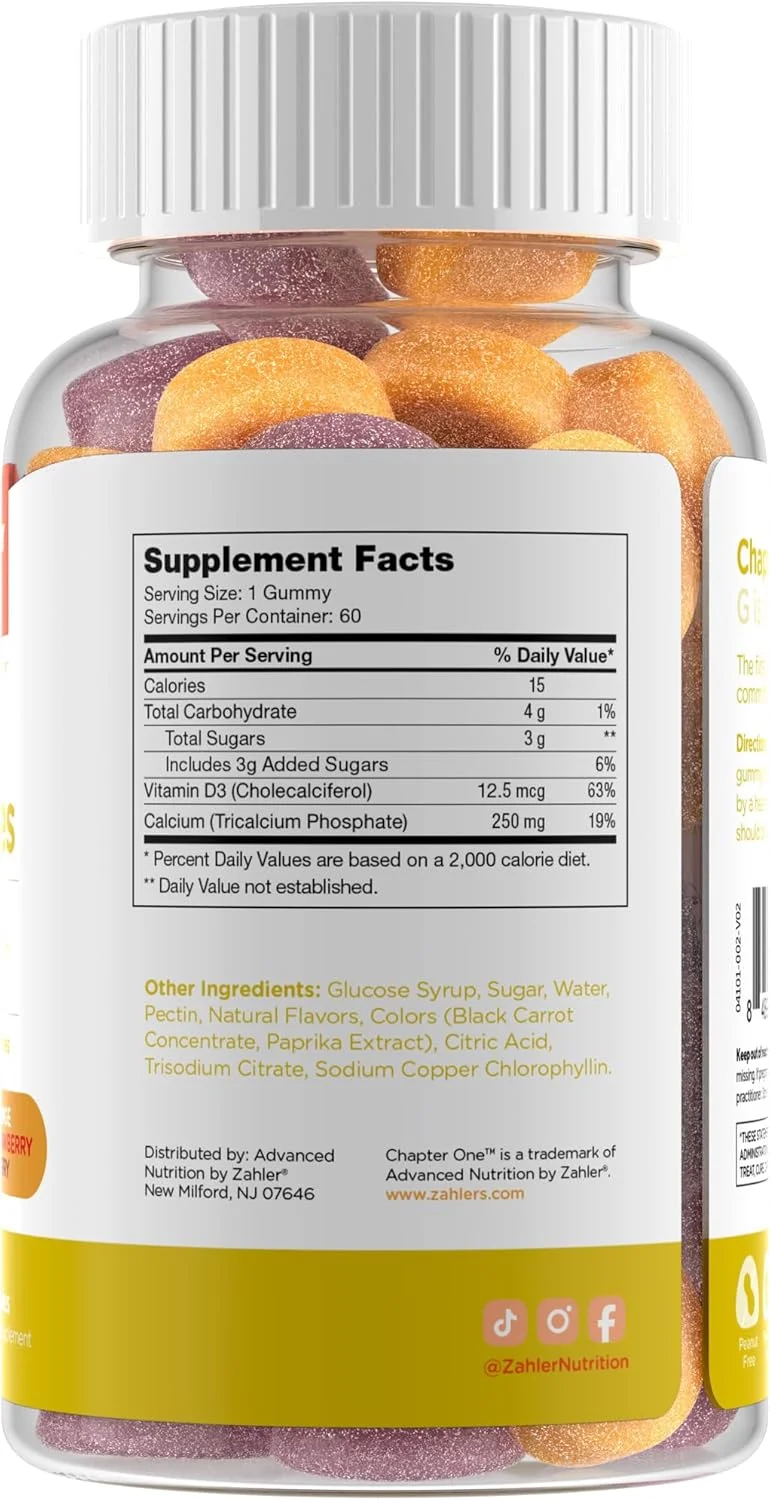 پاستیل کلسیم با ویتامین D3 Chapter One Zahler، فرمول Kidz، پاستیل های جویدنی برای ساخت استخوان، دارای گواهی حلال، 60 پاستیل طعم دار پاستیل کلسیم با ویتامین D3 Chapter One Zahler، فرمول Kidz، پاستیل های جویدنی برای ساخت استخوان، دارای گواهی حلال، 60 پاستیل طعم دار